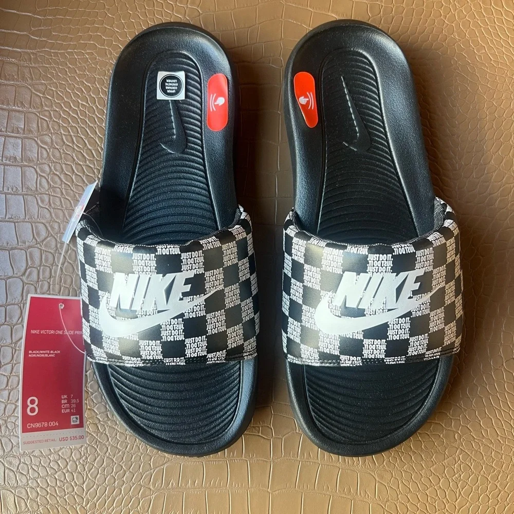 Nike Victori One Black  And White Print Mens Slide Slipper Shoe Size 8 - Picture 6 of 7